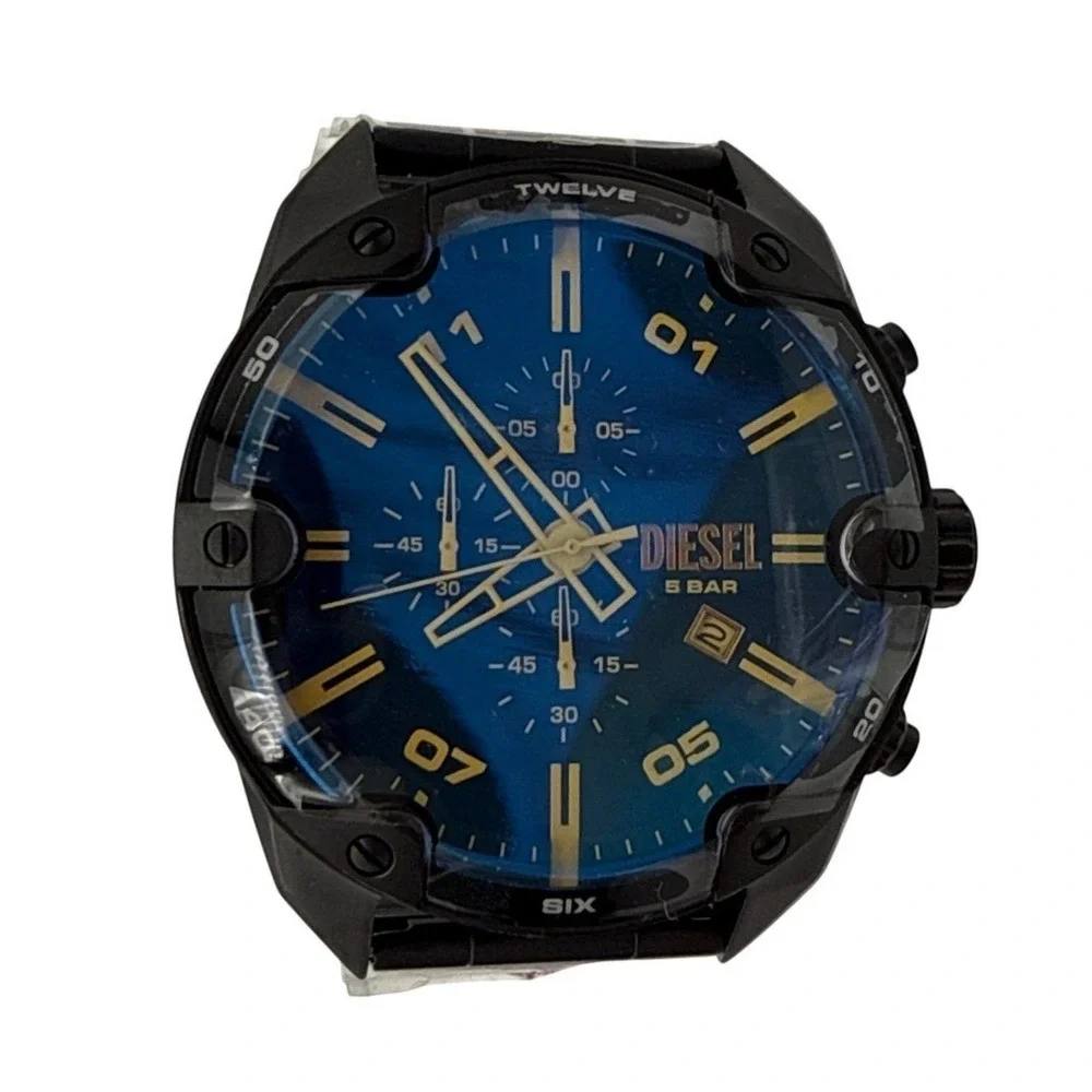 Diesel Mens Spiked Chronograph Watch DZ4609B Black Stainless Steel‎